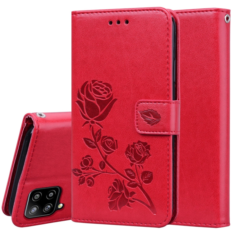 For Samsung Galaxy A42 5G Rose Embossed Horizontal Flip PU Leather Case with Holder & Card Slots & Wallet