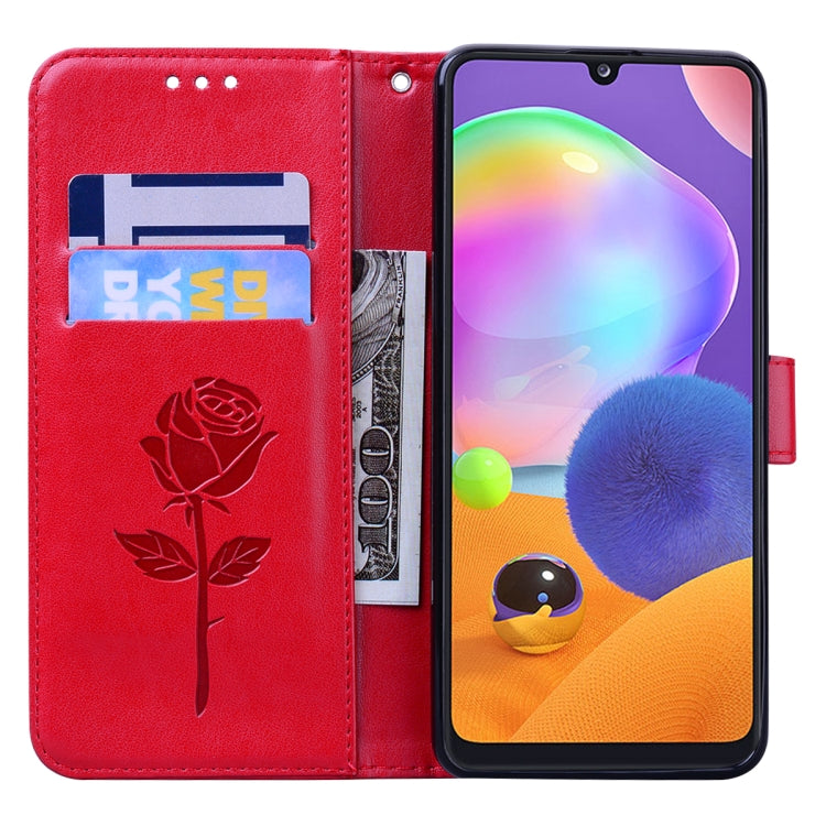 For Samsung Galaxy A42 5G Rose Embossed Horizontal Flip PU Leather Case with Holder & Card Slots & Wallet