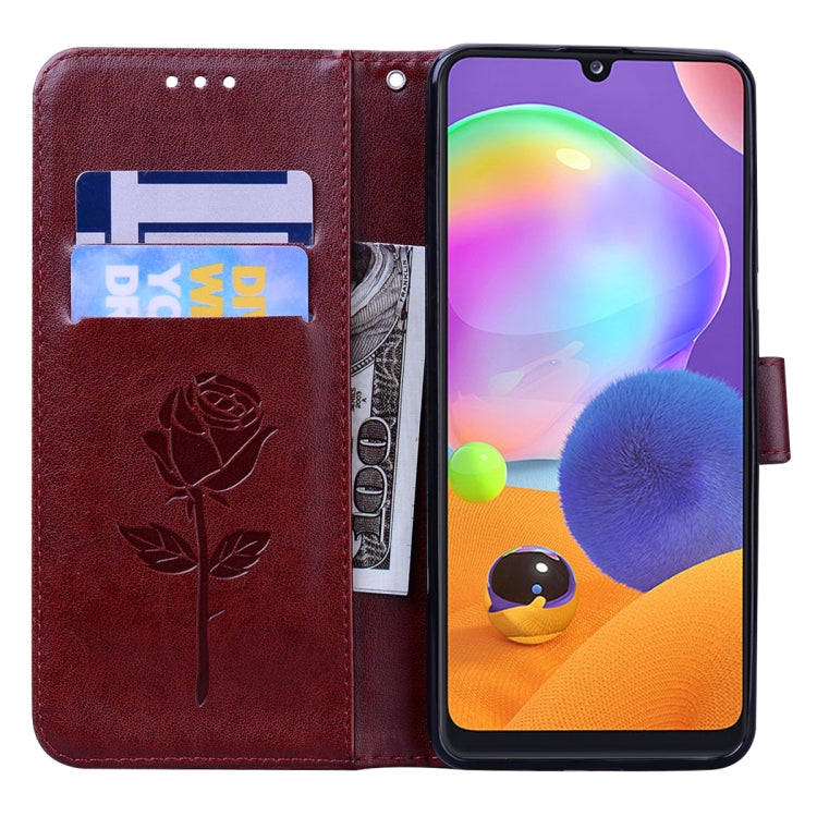 For Samsung Galaxy A42 5G Rose Embossed Horizontal Flip PU Leather Case with Holder & Card Slots & Wallet