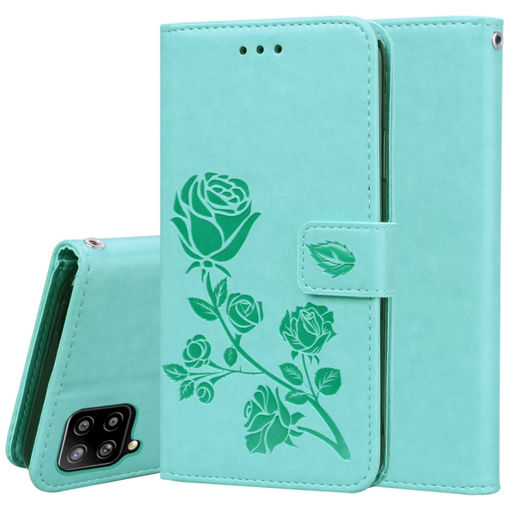 For Samsung Galaxy A42 5G Rose Embossed Horizontal Flip PU Leather Case with Holder & Card Slots & Wallet