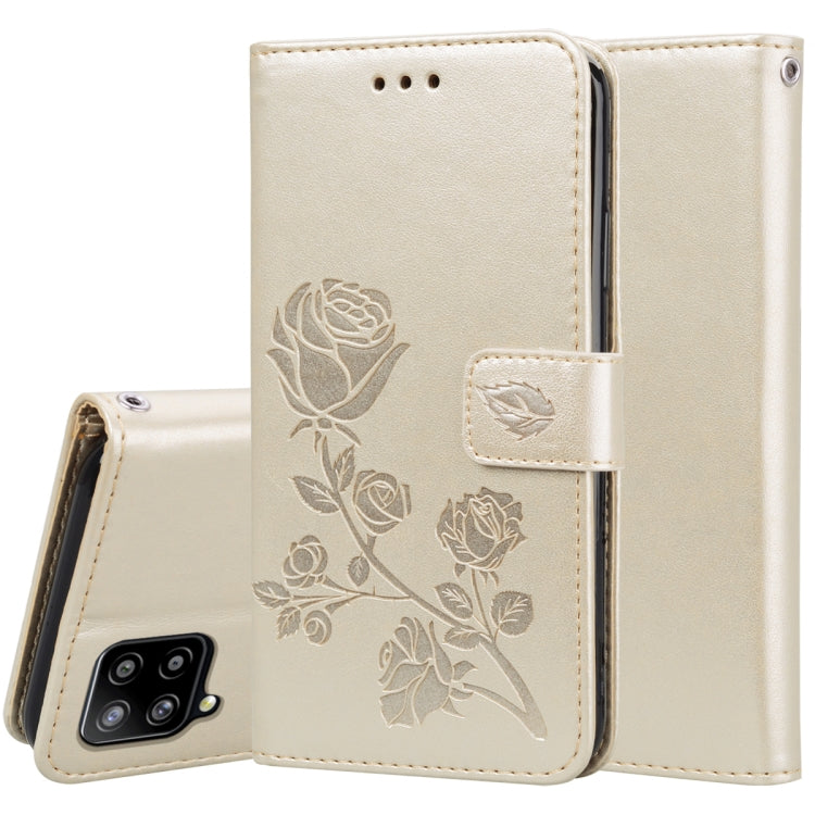 For Samsung Galaxy A42 5G Rose Embossed Horizontal Flip PU Leather Case with Holder & Card Slots & Wallet