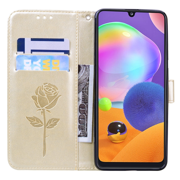 For Samsung Galaxy A42 5G Rose Embossed Horizontal Flip PU Leather Case with Holder & Card Slots & Wallet