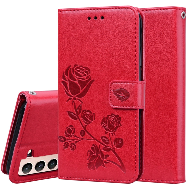 For Samsung Galaxy S21+ 5G Rose Embossed Horizontal Flip PU Leather Case with Holder & Card Slots & Wallet