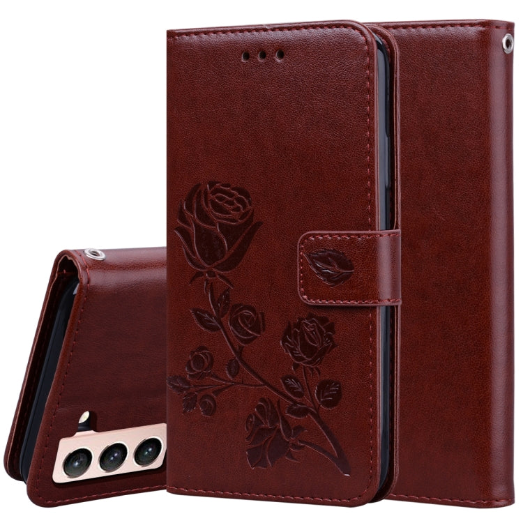 For Samsung Galaxy S21+ 5G Rose Embossed Horizontal Flip PU Leather Case with Holder & Card Slots & Wallet