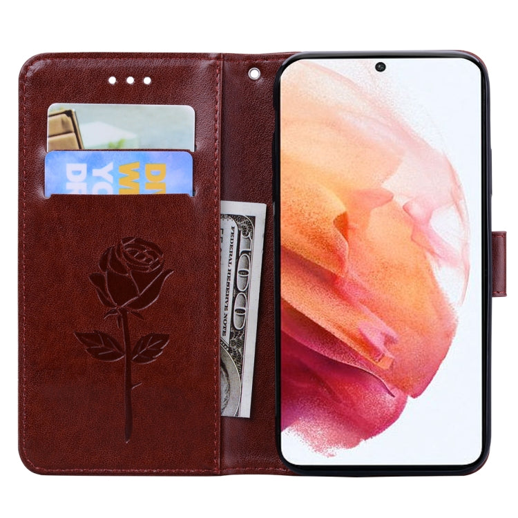 For Samsung Galaxy S21+ 5G Rose Embossed Horizontal Flip PU Leather Case with Holder & Card Slots & Wallet