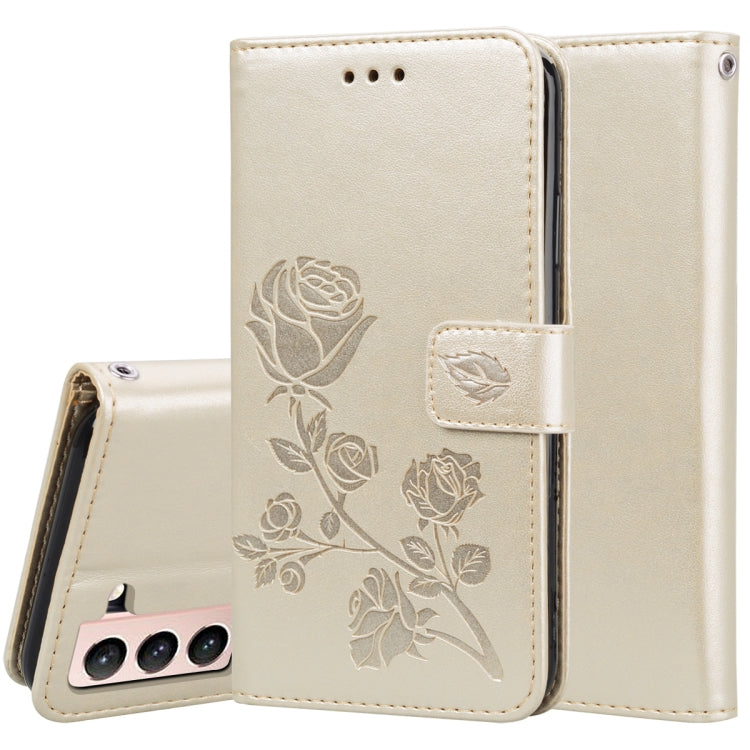 For Samsung Galaxy S21+ 5G Rose Embossed Horizontal Flip PU Leather Case with Holder & Card Slots & Wallet