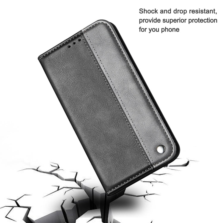 For Samsung Galaxy A12 Business Solid Color Stitching Horizontal Flip Leather Case with Holder & Card Slots