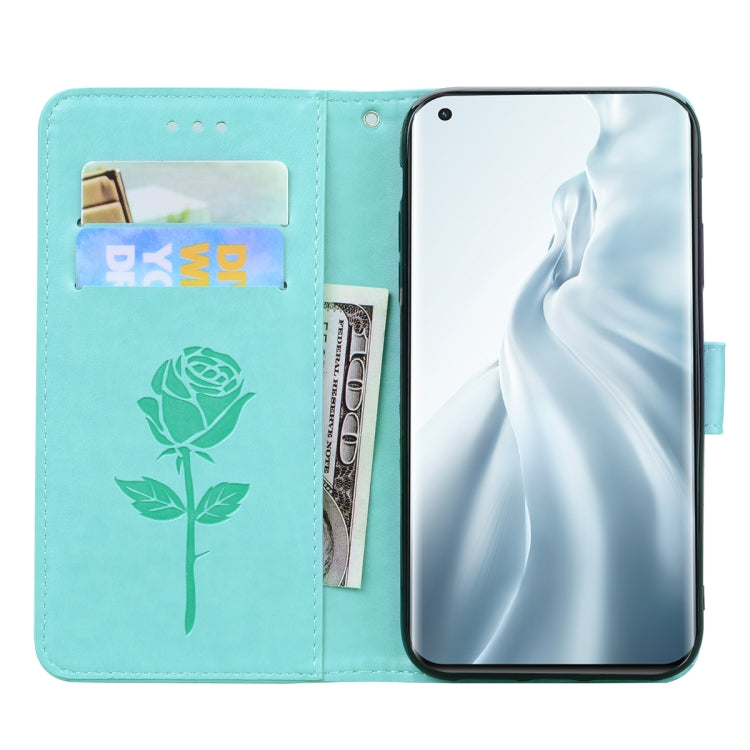 For Xiaomi Mi 11 Lite Rose Embossed Horizontal Flip PU Leather Case with Holder & Card Slots & Wallet