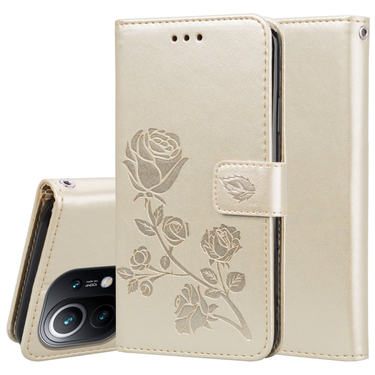 For Xiaomi Mi 11 Lite Rose Embossed Horizontal Flip PU Leather Case with Holder & Card Slots & Wallet