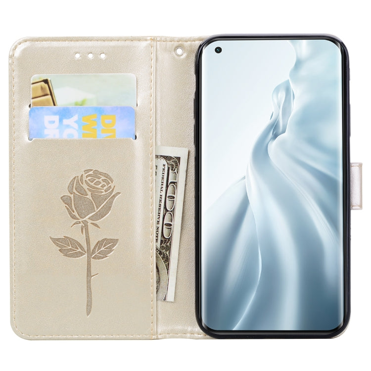 For Xiaomi Mi 11 Lite Rose Embossed Horizontal Flip PU Leather Case with Holder & Card Slots & Wallet