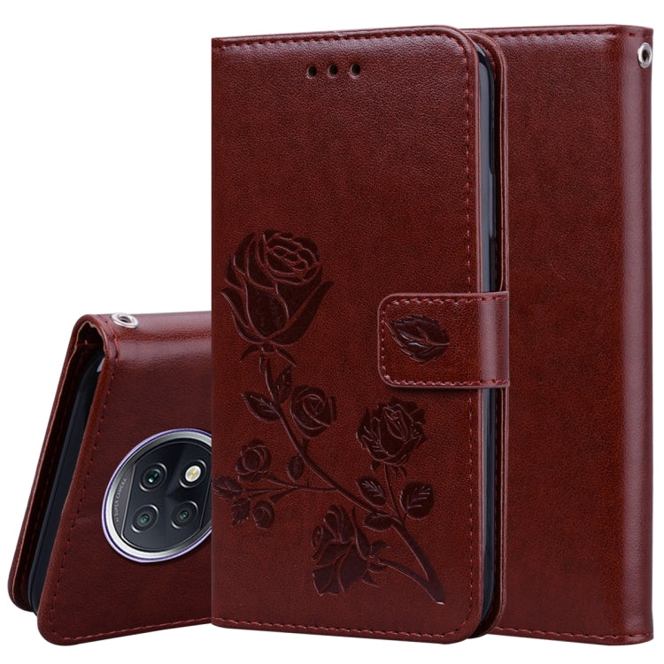 For Xiaomi Redmi Note 9T 5G Rose Embossed Horizontal Flip PU Leather Case with Holder & Card Slots & Wallet