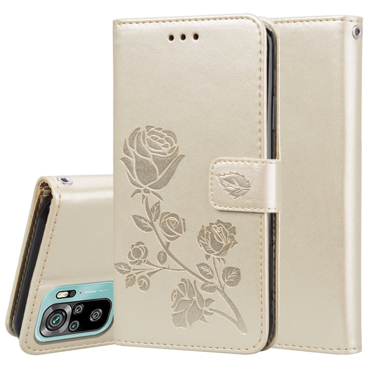 For Xiaomi Redmi Note 10 Rose Embossed Horizontal Flip PU Leather Case with Holder & Card Slots & Wallet