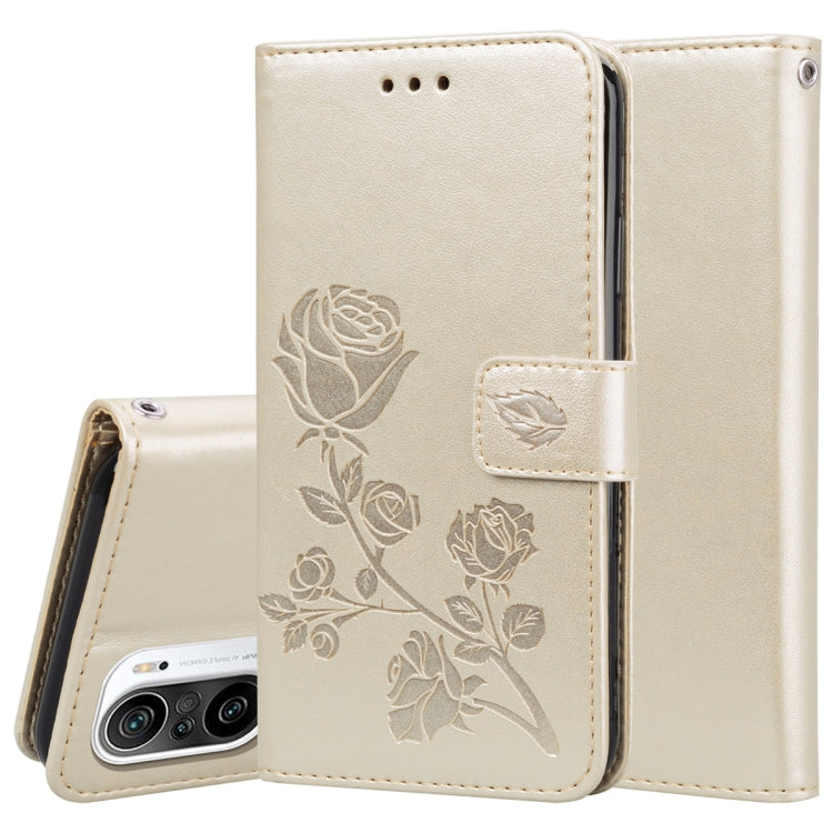 For Xiaomi Redmi K40 / K40 Pro Rose Embossed Horizontal Flip PU Leather Case with Holder & Card Slots & Wallet