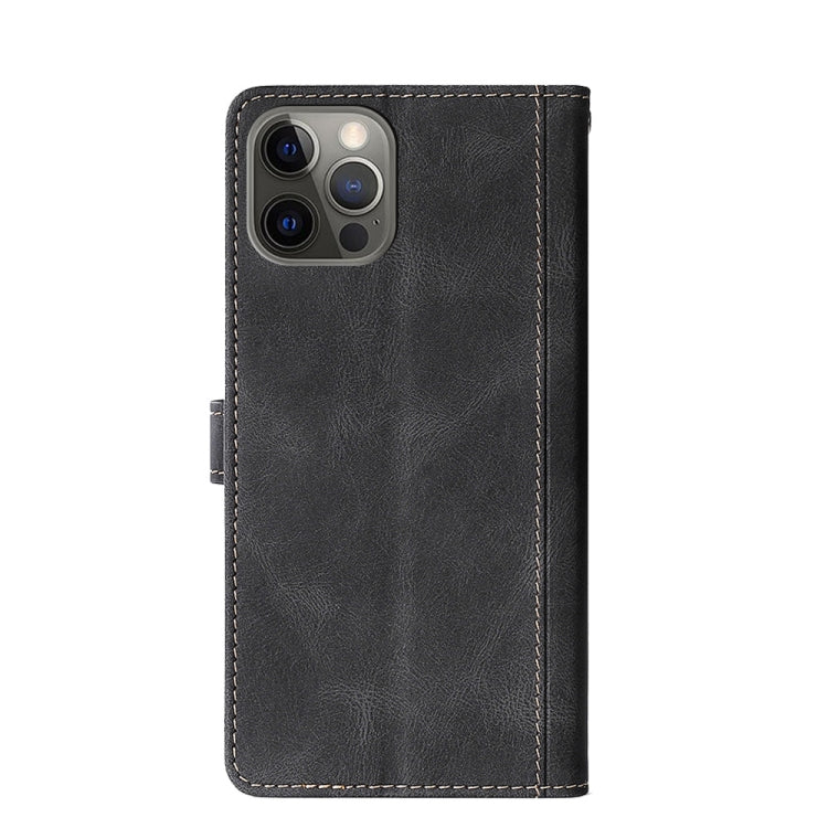 For iPhone 12 / 12 Pro Stitching Skin Feel Magnetic Buckle Horizontal Flip PU Leather Case with Holder & Card Slots & Wallet
