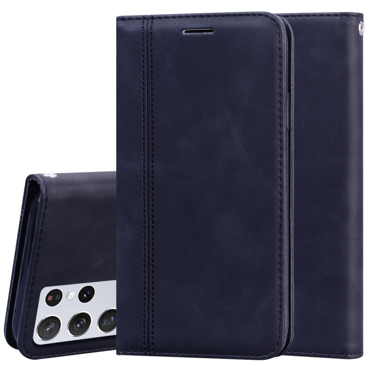 For Samsung Galaxy S21 Ultra 5G Frosted Business Magnetic Horizontal Flip PU Leather Case with Holder & Card Slot & Lanyard