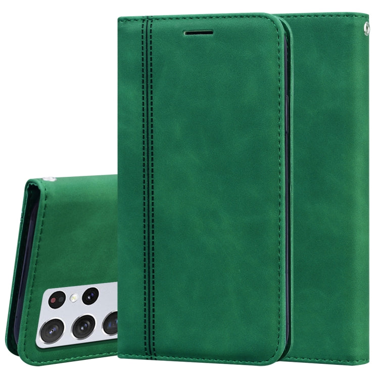 For Samsung Galaxy S21 Ultra 5G Frosted Business Magnetic Horizontal Flip PU Leather Case with Holder & Card Slot & Lanyard