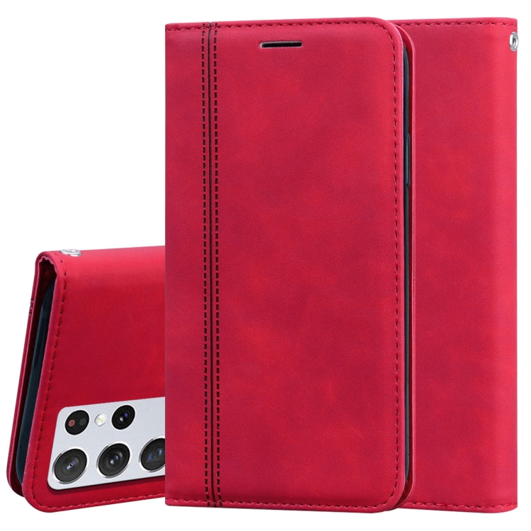 For Samsung Galaxy S21 Ultra 5G Frosted Business Magnetic Horizontal Flip PU Leather Case with Holder & Card Slot & Lanyard