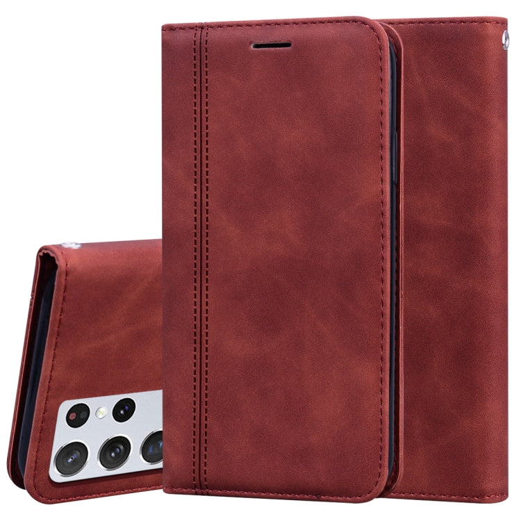 For Samsung Galaxy S21 Ultra 5G Frosted Business Magnetic Horizontal Flip PU Leather Case with Holder & Card Slot & Lanyard