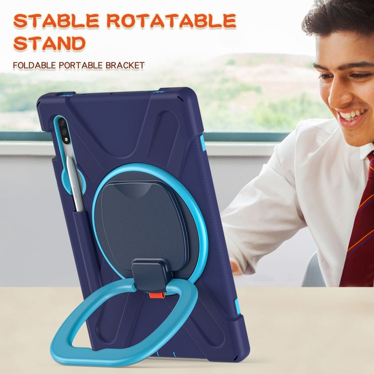 For Samsung Galaxy Tab S8 / Galaxy Tab S7 T870 / T875 Silicone + PC Protective Case with Holder & Shoulder Strap