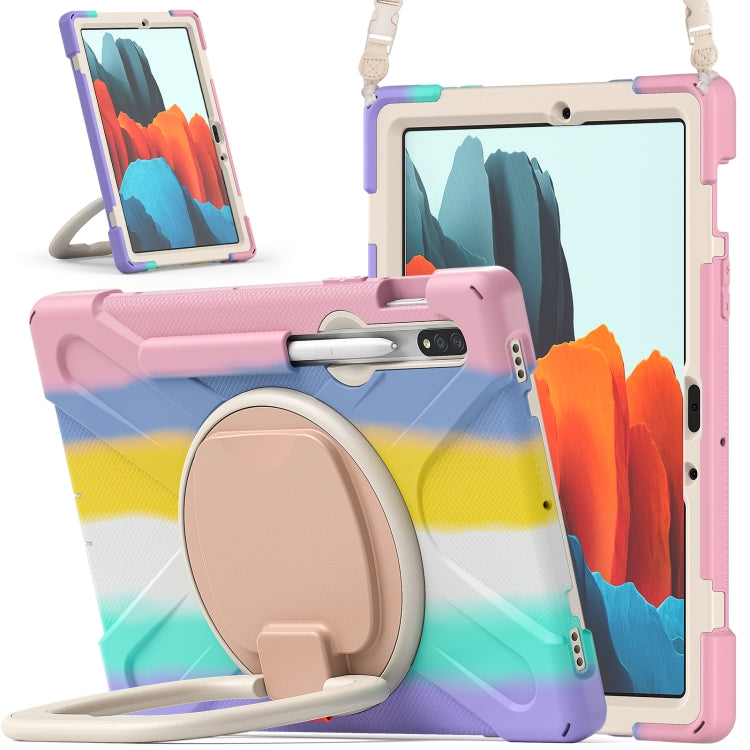 For Samsung Galaxy Tab S8 / Galaxy Tab S7 T870 / T875 Silicone + PC Protective Case with Holder & Shoulder Strap