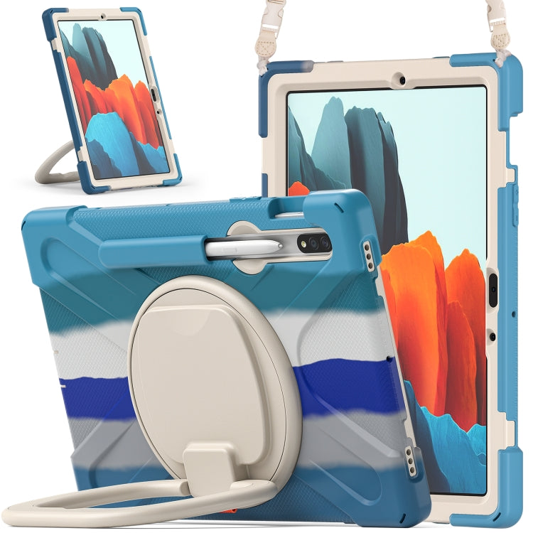 For Samsung Galaxy Tab S8 / Galaxy Tab S7 T870 / T875 Silicone + PC Protective Case with Holder & Shoulder Strap