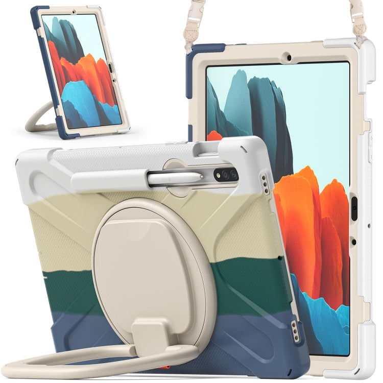 For Samsung Galaxy Tab S8 / Galaxy Tab S7 T870 / T875 Silicone + PC Protective Case with Holder & Shoulder Strap