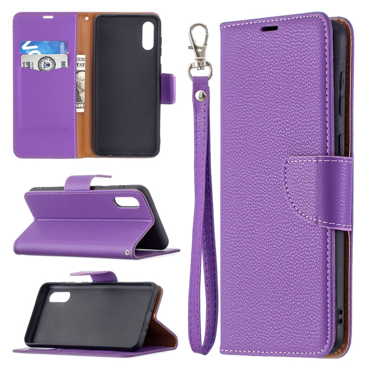 For Samsung Galaxy A02 Litchi Texture Pure Color Horizontal Flip Leather Case with Holder & Card Slots & Wallet & Lanyard