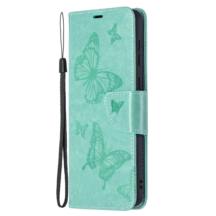 For Samsung Galaxy A02 Embossing Two Butterflies Pattern Horizontal Flip PU Leather Case with Holder & Card Slot & Wallet & Lanyard