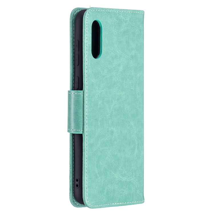 For Samsung Galaxy A02 Embossing Two Butterflies Pattern Horizontal Flip PU Leather Case with Holder & Card Slot & Wallet & Lanyard