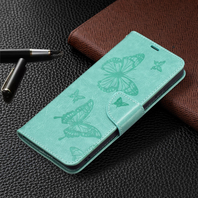 For Samsung Galaxy A02 Embossing Two Butterflies Pattern Horizontal Flip PU Leather Case with Holder & Card Slot & Wallet & Lanyard