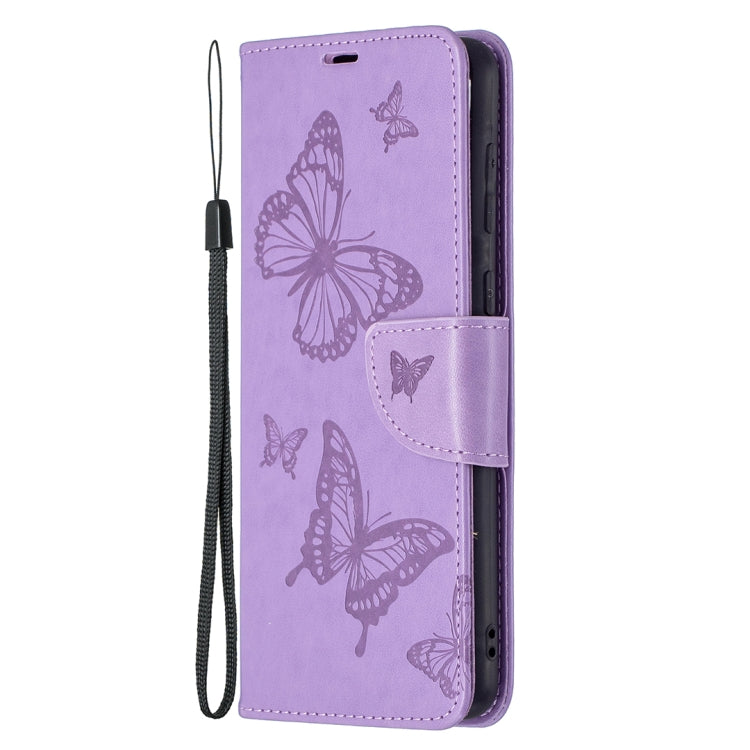 For Samsung Galaxy A02 Embossing Two Butterflies Pattern Horizontal Flip PU Leather Case with Holder & Card Slot & Wallet & Lanyard