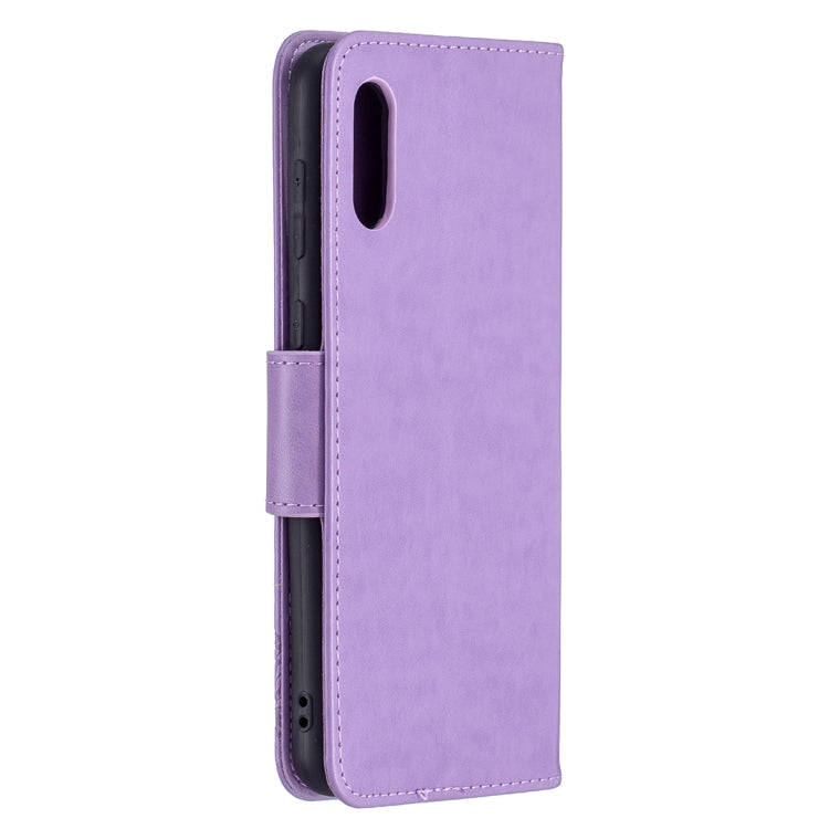 For Samsung Galaxy A02 Embossing Two Butterflies Pattern Horizontal Flip PU Leather Case with Holder & Card Slot & Wallet & Lanyard