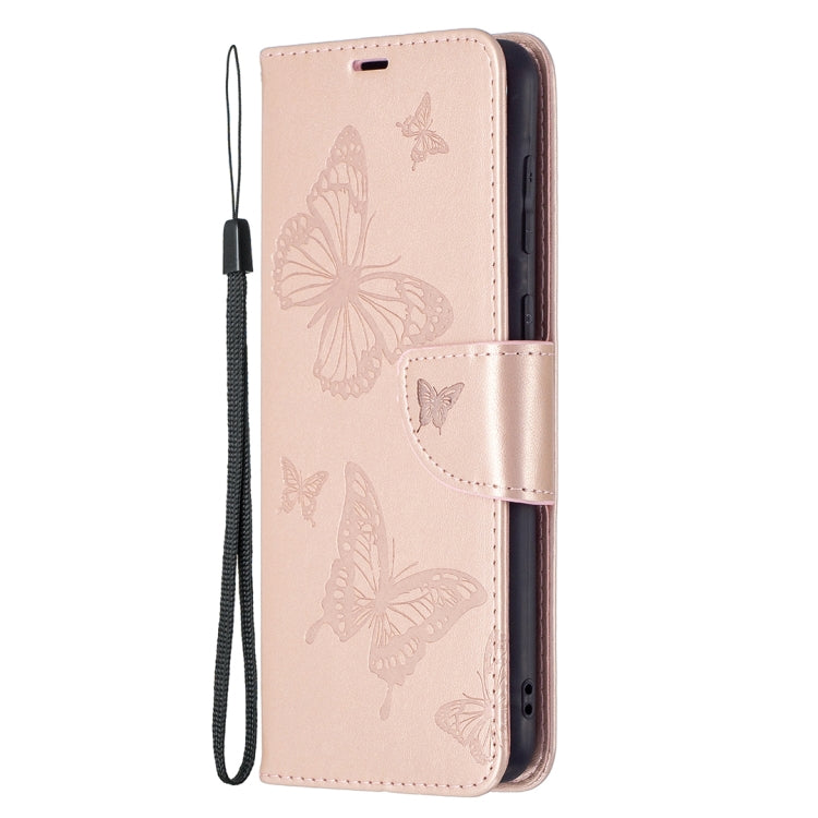 For Samsung Galaxy A02 Embossing Two Butterflies Pattern Horizontal Flip PU Leather Case with Holder & Card Slot & Wallet & Lanyard