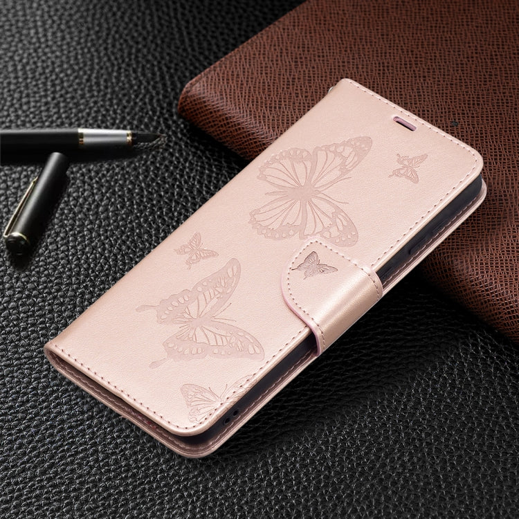 For Samsung Galaxy A02 Embossing Two Butterflies Pattern Horizontal Flip PU Leather Case with Holder & Card Slot & Wallet & Lanyard