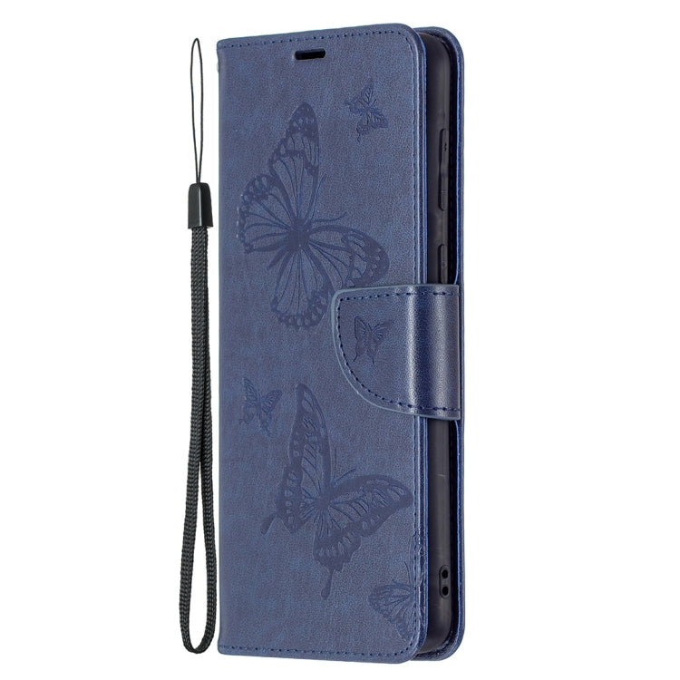 For Samsung Galaxy A02 Embossing Two Butterflies Pattern Horizontal Flip PU Leather Case with Holder & Card Slot & Wallet & Lanyard