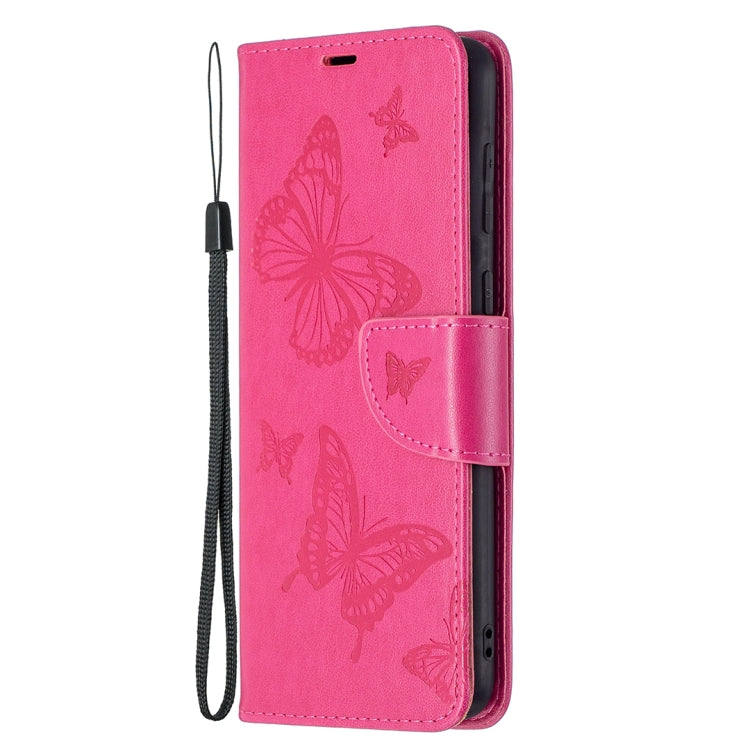 For Samsung Galaxy A02 Embossing Two Butterflies Pattern Horizontal Flip PU Leather Case with Holder & Card Slot & Wallet & Lanyard