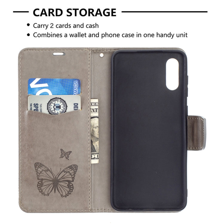 For Samsung Galaxy A02 Embossing Two Butterflies Pattern Horizontal Flip PU Leather Case with Holder & Card Slot & Wallet & Lanyard