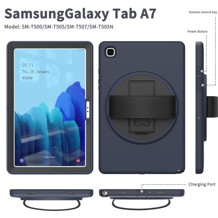 For Samsung Galaxy Tab A7 10.4(2020) T500 / T505 360 Degree Rotation PC + TPU Protective Case with Holder & Hand-strap & Pen Slot