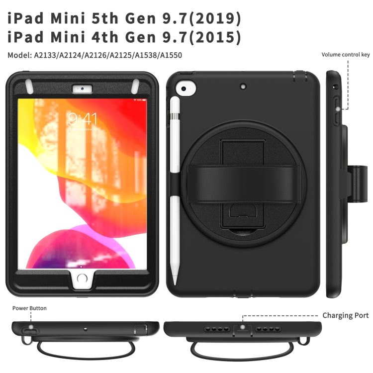 360 Degree Rotation PC + TPU Protective Case with Holder & Hand-strap & Pen Slot For iPad mini 5 / 4