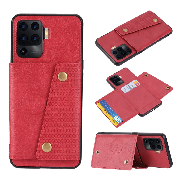 For OPPO A94 Double Buckle PU + TPU Shockproof Magnetic Protective Case with Card Slot & Holder