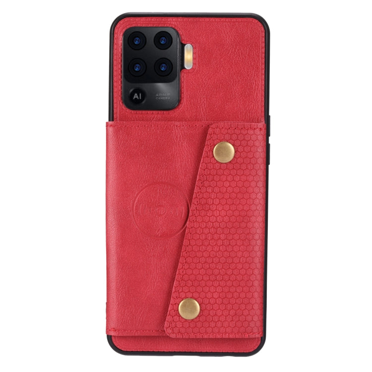 For OPPO A94 Double Buckle PU + TPU Shockproof Magnetic Protective Case with Card Slot & Holder
