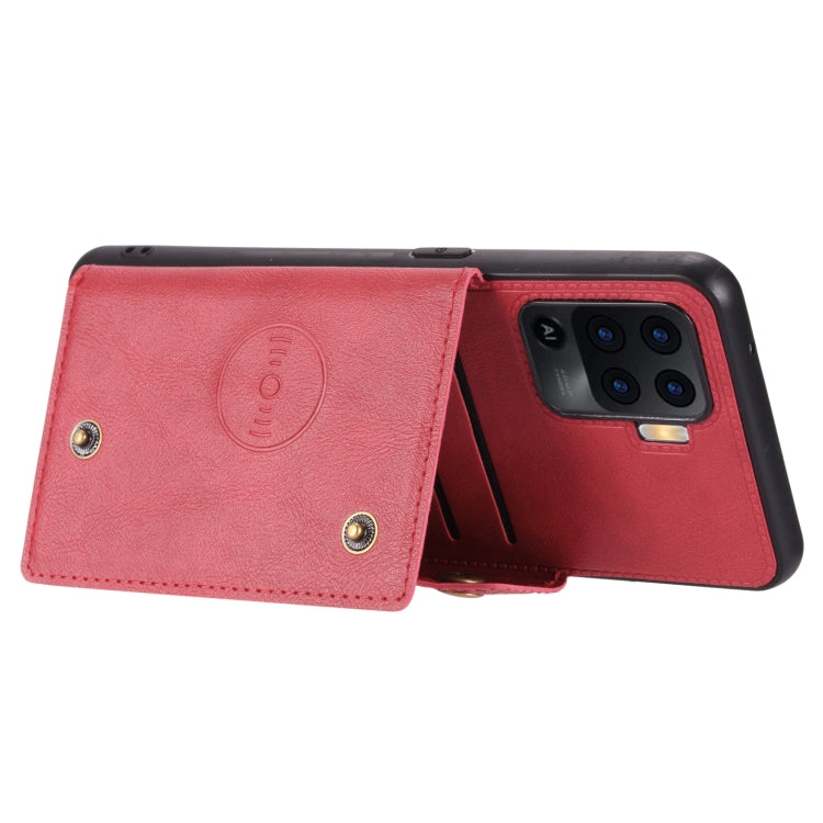 For OPPO A94 Double Buckle PU + TPU Shockproof Magnetic Protective Case with Card Slot & Holder
