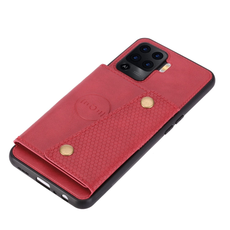 For OPPO A94 Double Buckle PU + TPU Shockproof Magnetic Protective Case with Card Slot & Holder