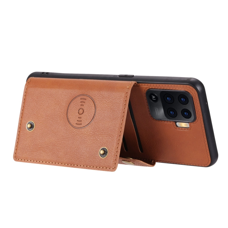 For OPPO A94 Double Buckle PU + TPU Shockproof Magnetic Protective Case with Card Slot & Holder