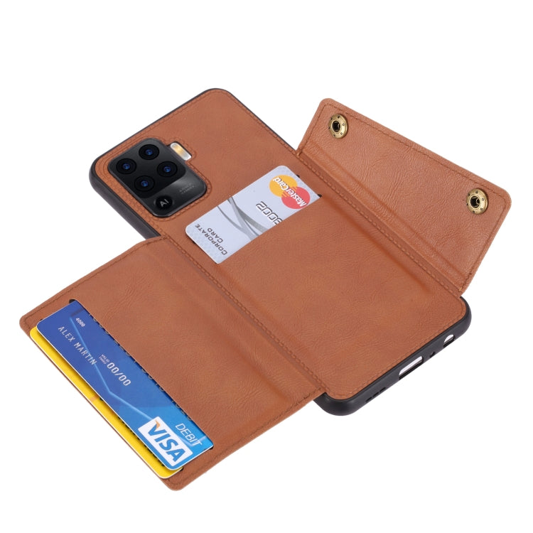 For OPPO A94 Double Buckle PU + TPU Shockproof Magnetic Protective Case with Card Slot & Holder