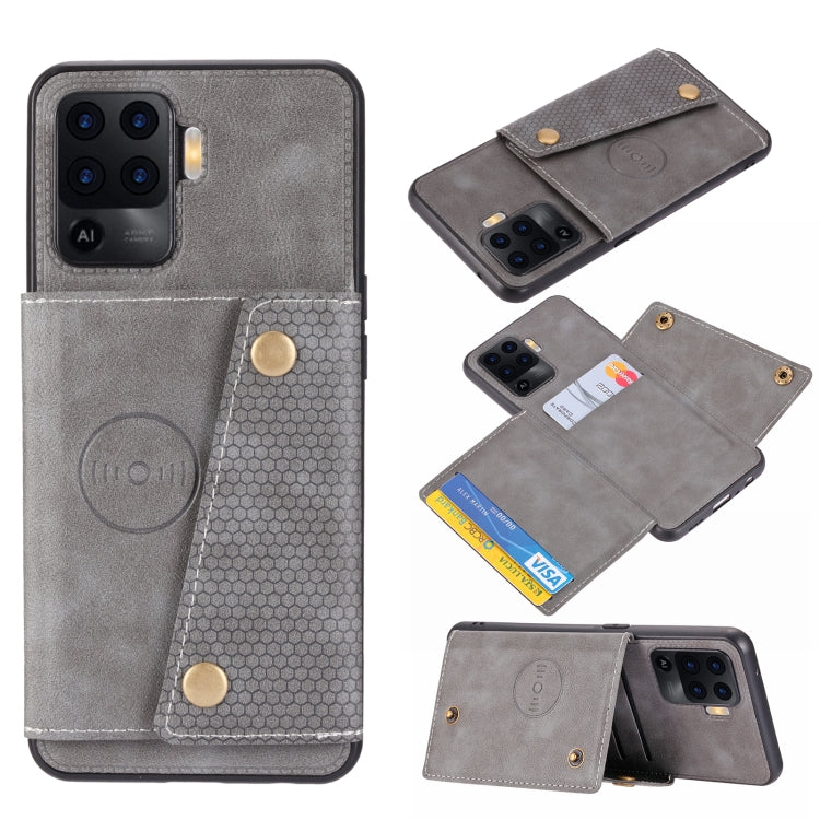 For OPPO A94 Double Buckle PU + TPU Shockproof Magnetic Protective Case with Card Slot & Holder