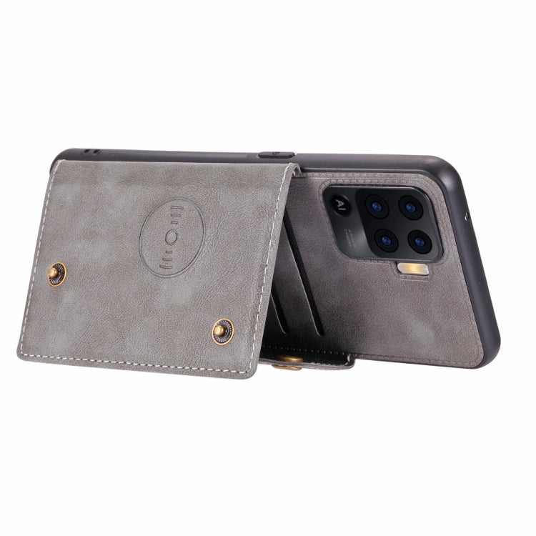 For OPPO A94 Double Buckle PU + TPU Shockproof Magnetic Protective Case with Card Slot & Holder