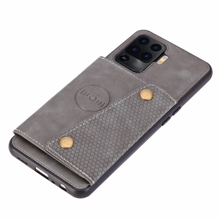 For OPPO A94 Double Buckle PU + TPU Shockproof Magnetic Protective Case with Card Slot & Holder