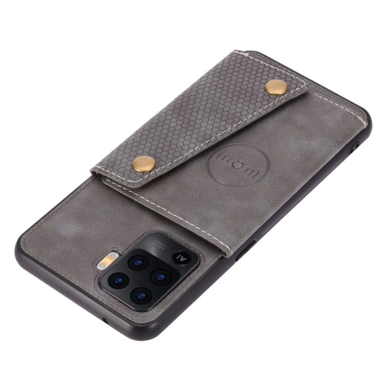 For OPPO A94 Double Buckle PU + TPU Shockproof Magnetic Protective Case with Card Slot & Holder