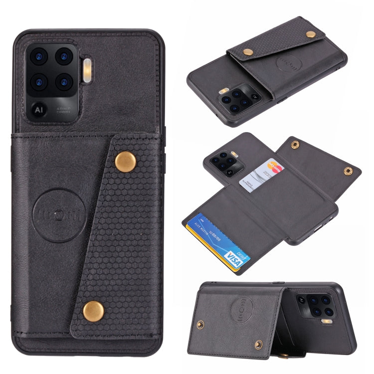 For OPPO A94 Double Buckle PU + TPU Shockproof Magnetic Protective Case with Card Slot & Holder
